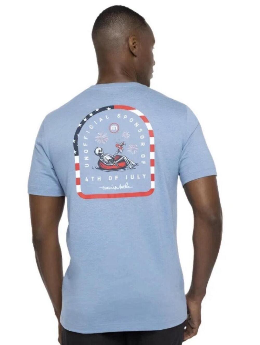 New Travis Mathew Blue Dead men float Patriotic 4th Of July T-Shirt Mens M. NWT